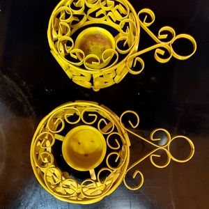 Vintage Ornate Scrollwork metal candle holders set off 2